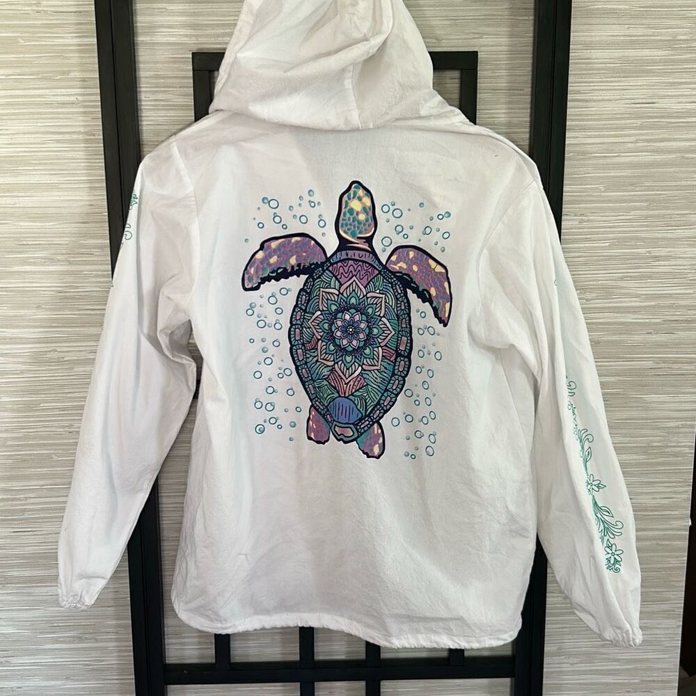 Yacht club colorful turtle Juno Beach Florida cotton white jacket size small hoo